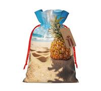 KOUUIP Ocean Beach - Bolsa de lino de arpillera con estampado de piñas para regalos de Navidad, regalos de fiesta de Navidad, varios tamaños (S, M)