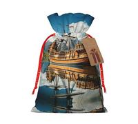 KOUUIP Ship on the Blue Ocean - Bolsa de lino de arpillera para regalos de Navidad, regalos de fiesta de Navidad, varios tamaños (S, M)