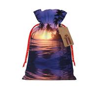 KOUUIP Sunset Ocean - Bolsa de lino de arpillera con estampado de palmeras tropicales, regalos de fiesta de Navidad, varios tamaños (S, M)