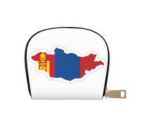 KOUUIP Tarjetero de piel con cremallera para mujer, diseño de mapa de la bandera de Mongolia, unisex, para hombres y mujeres, Blanco, Talla única