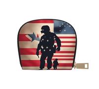 KOUUIP Tarjetero de piel con cremallera para mujer, diseño de soldados militares de Estados Unidos, diseño patriótico del Día de los Caídos, unisex, para hombres y mujeres, Blanco, Talla única