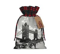 KOUUIP Tower Bridge in London - Bolsa de regalo de Navidad con cordón reutilizable para envolver dulces