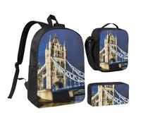 KOUUIP Tower Bridge in London - Mochilas con estampado de Londres, estuche para lápices, 3 piezas, bolsa ligera unisex para viajes