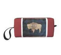 KOUUIP Wyoming - Estuche organizador de maquillaje portátil con diseño de mapa de la bandera del estado de Wyoming, gran capacidad, para mujer, Blanco, Talla única