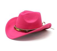 Kovake Sombrero de Vaquero para Hombre Mujer Sombrero de Cowboy Western Cowgirl Hat Sombrero Fedora con Ala Ancha Jazz Hat para Carnaval Halloween Cosplay (FR/ES, Letras, Talla única, Rosa roja)