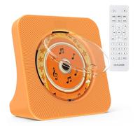 KOVCDVI Reproductor de CD de sobremesa Reproductor CD con altavoces Reproductores CD Bluetooth con mando a distancia Cubierta de polvo Pantalla Radio Temporizador Puerto de auriculares USB AUX Naranja