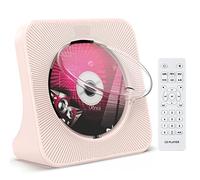 KOVCDVI Reproductor de CD de sobremesa Reproductor CD con Altavoces Reproductores CD Bluetooth con Mando a Distancia Cubierta de Polvo Pantalla Radio FM Temporizador Puerto de Auriculares USB AUX Rosa
