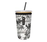 Koverz Funda para café helado, funda de neopreno aislada, se adapta a una taza de café de 24 onzas, lavable y reutilizable, accesorios de café helado, palmas medianas