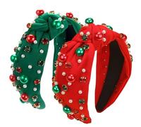 Kovewon 2 diademas anudadas de Navidad para mujeres y niñas, con diamantes de imitación de perlas rojas y verdes con joya de cristal, regalos de invierno y Navidad para mujer
