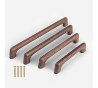 KOVNISE 2 Tiradores para Muebles en Forma de Puente Plano Mango de Madera de Nogal Negro Estilo Moderno con Clavos Adecuado para Armarios Cajones Armarios Cocina Dormitorio Zapateros (128MM)