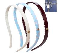 KOVOLITU Paquete de 3 diademas para gafas, sin presión, sin dolor de cabeza, cómodas diademas finas para mujeres, hermanas, niñas, regalos, blanco, rojo vino, azul polvo