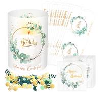 KOVSGQ Decoracion Mesa Cumpleaños 20 Piezas Servilletas De Eucalipto Happy Birthday Decoracion 12 Portavelas con 100 Verde Confeti para Hombre Mujer Niña Niño Fiestas De Cumpleaños