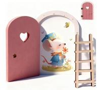 KOVSGQ Juego de puertas de Wichteltüren de madera, puerta de hadas, puerta de duende de madera con dibujos animados, puerta de elfo con mini escalera, decoración de cuento de hadas, puerta para