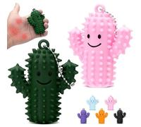 KOVSGQ Juguete Sensorial Fidget Cactus Pack de 2para Alivio de Estrés y Ansiedad, Estimulación Táctil con Pinchos, Llavero Portátil para Adultos y Niños con Autismo y TDAH Silicona Suave (Verde+Rosa)