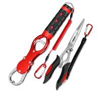 kowaku Alicate de Pesca Alicate Largo de Precisión Pinza para Anillas Partidas Agarrador de Peces con Indicador de Peso Aluminio Ligero y Mango EVA Adecuado, Rojo