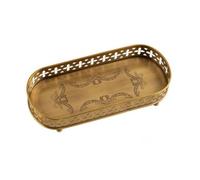 kowaku Bandeja Decorativa de Latón Bandeja Organizador Bandeja de Exhibición Bandeja de Centro de Mesa Diseño Rectangular Bajo con Borde y Rosetones Base, Grande 30x13x5cm
