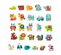 kowaku Bloques de Aprendizaje Infantil Letras Números Rompecabezas Abecedario Dinosaurios Madera Educativo Táctil Aprendizaje Temprano Sensorial y Lúdico, Animal con Letras