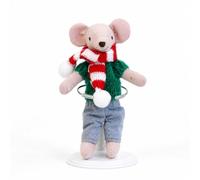 kowaku Children Play Doll Muñeco Decorativo Figura Peluche Estatuilla de Tela Suave Bufanda a Rayas con Borla Soporte en Base Blanca Adecuado para Obsequios , Ratón De 13cm con Suéter Verde