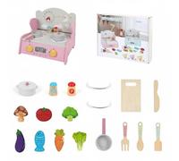 kowaku Cocina de Juego para Niños Set Culinario Infantil Juguete de Madera Placa con Simulación Digital y Perillas Reloj y Ganchos para Utensilios Accesorios, Grande, Ros Frutas