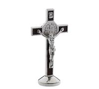 kowaku Crucifijo Símbolo Cruz Imagen Adorno Jesucristo Metal Pegable para Espacio Devocional Automóvil Casa Capilla, Plata