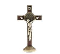 kowaku Crucifijo Símbolo Cruz Imagen Adorno Jesucristo Metal Pegable para Espacio Devocional Automóvil Casa Capilla, Bronce
