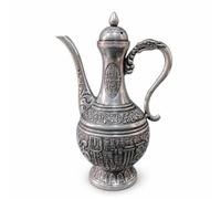 kowaku Decorativo Jarra Vintage Antigua Ornamental Tetera Florero Recipiente con Largo Arqueado Relieves en Tapa Abombada y Base Redonda de Aleación Acabado, Antiguo, Cien Bendiciones