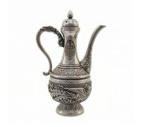 kowaku Decorativo Jarra Vintage Antigua Ornamental Tetera Florero Recipiente con Largo Arqueado Relieves en Tapa Abombada y Base Redonda de Aleación Acabado, Antiguo, Dragón Y Fénix