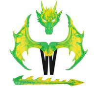 kowaku Disfraz de Dragón para Niños Set de Máscara Cola Accesorio Infantil de Aletillas Espinas Material Espuma RP Cómodo Ajuste Adecuado para Halloween, Amarillo Verde, RP Amarillo Brillante Verde