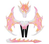 kowaku Disfraz de Dragón para Niños Set de Máscara Cola Accesorio Infantil de Aletillas Espinas Material Espuma RP Cómodo Ajuste Adecuado para Halloween, Rosa, RP Dragón Rosa Niña