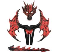 kowaku Disfraz de Dragón para Niños Set de Máscara Cola Accesorio Infantil de Aletillas Espinas Material Espuma RP Cómodo Ajuste Adecuado para Halloween, Rojo Negro, RP Rojo Negro