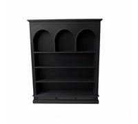 kowaku Estantería para Casa de Muñecas Mueble Miniatura Estantería Librero con Tres Arcos y Cuatro Baldas Plástico Texturizado Estable Escala 1 12 Adecuada, Negro