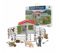 kowaku Figuras de Granja Juego de Animales Granero Valla Herramientas Estímulo de rol y Creatividad Manual Adecuado para Juego Infantil Aprendizaje Temprano , Granja Feliz Set A