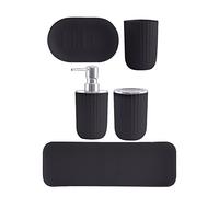 kowaku Juego de Accesorios de baño de plástico, Vaso, Botella a de loción, portacepillos de, jabonera, Bandeja, artículos de baño, Negro