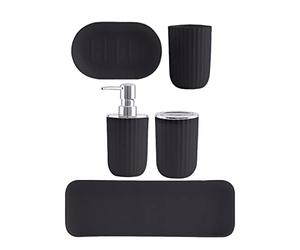 kowaku Juego de Accesorios de baño de plástico, Vaso, Botella a de loción, portacepillos de, jabonera, Bandeja, artículos de baño, Negro