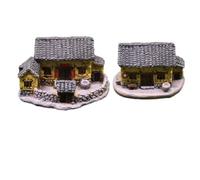 kowaku Maqueta Casa con Jardín Rústico Casa Hadas en Miniatura Tallado Figuras Resina para Coleccionistas, Casa De Campo De Pared Amarilla para Micro Paisaje