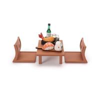 kowaku Mesa Japonesa en Miniatura Marrón Miniatura Compacto Mueble para Coleccionistas, Maquetas, Juego De Sushi De Mesa Y Silla Japonesa Juego Dos