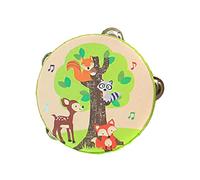 kowaku Pandereta de madera, pandereta de mano, tambor, campana, instrumento musical, pandereta de doble fila para fiestas, conciertos, juegos, juguetes para, Zorro, 15cm