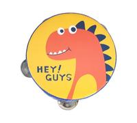 kowaku Pandereta de madera, pandereta de mano, tambor, campana, instrumento musical, pandereta de doble fila para fiestas, conciertos, juegos, juguetes para, Dinosaurio, 15cm