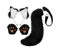 kowaku Set de Que Incluye Cola Orejas Guantes Aterciopelados Disfraces de Animal para Cosplay Accesorios de Fiesta Carnaval Adecuado para, Negro