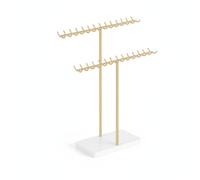 kowaku Soporte para Joyas Organizador Exhibidor Colgador con Dos Rieles y 56 Ganchos Estructura Estable de Metal y Base de Madera Adecuado para Tocador Mostrador Regalo