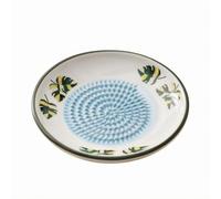 kowaku Trituradora de Placa Moler Manual Cerámica Acabado Glaseado con Detalle Impreso en el Borde Apta para Cocinar en la Cocina Aromáticos Caseros, Verde, Verde Y Blanco Con Hojas De Palma