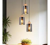 Kowanie Lámparas Colgante de Comedor En Madera, Lámparas Colgante Vintage 3 | Luces, Candeeiro Teto Suspenso de Cristal con E27, Lamparas de Techo Industrial Para Cocina - Sin fuente de luz