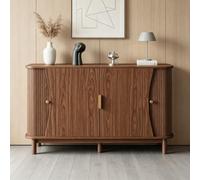 kowdom Aparador con puertas correderas de listones de nogal, 140 x 40 x 88 cm, cierre suave, estantes ajustables, bordes curvos, MDF, armario de almacenamiento para salón, pasillo, comedor