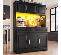 kowdom Armario alto con iluminación LED controlada por aplicación, 91 cm, altura de trabajo ajustable, estantes de cocina, armario de cocina, armario de bufé, color negro, 108 x 40 x 180 cm