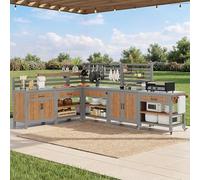 kowdom Armario de jardín resistente a la intemperie de madera maciza de abeto - Armario de almacenamiento modular con piscina de agua, encimera de acero inoxidable y abrebotellas - Armario de exterior