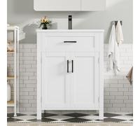 kowdom Armario para debajo del lavabo blanco, lacado completo, puertas dobles, cajón reversible, estantes ajustables, lavabo de cerámica, armario de baño, 60 x 46 x 85 cm