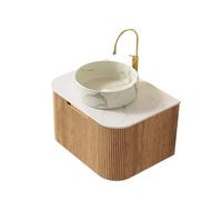 kowdom Armario para lavabo colgante de 61 cm con aspecto de mármol, lavabo con armario bajo diseño de piedra, juego de muebles de baño para baño pequeño, armario bajo lavabo de madera contrachapada