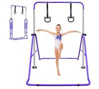 kowdom Barra de gimnasia para niños, altura regulable, 89-130 cm, color morado, con pie triangular antideslizante, plegable y portátil, barra de gimnasia para el hogar y al aire libre, principiantes y