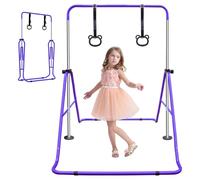 kowdom Barra de gimnasia para niños, altura regulable, 89-130 cm, color morado, plegable con 5 niveles, construcción triangular antideslizante, barra de gimnasia para casa y exterior, niños de 3 a 9