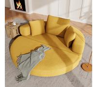 kowdom Boneless - Sofá cama plegable, sofá de pana convertible en cama ovalada (173 x 176 cm), sofá modular con 3 cojines para apartamento (amarillo)
